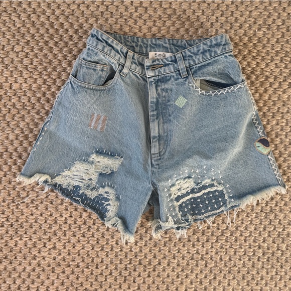 SEA NY Marion mended denim shorts blue size 00 - Picture 5 of 10